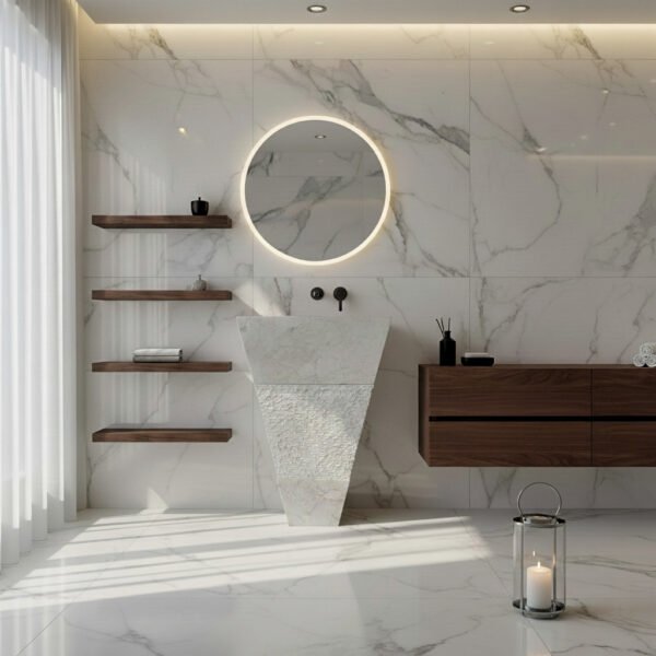 Pedestal Pyramid Marble Sink - Cream
