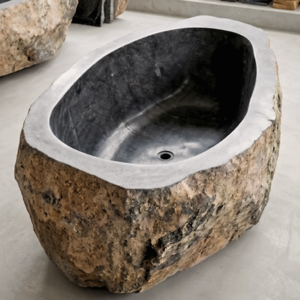 Natural Rock Bathtub 67-71" Nr.02 - Indoor - Outdoor Spa Tub, Heavy Stone Freestanding - Arriving July 2026