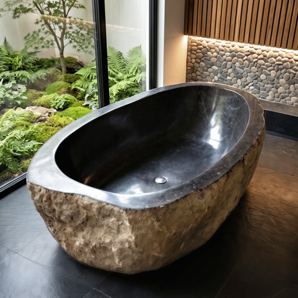 Natural Rock Bathtub 67-71". Nr01 - Rustic Spa Tub, Heavy Stone Freestanding. Arriving July 2026