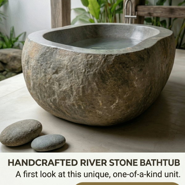 Monumental 79" x 59" Handcrafted Round River Stone Bathtub – Arriving June 2026