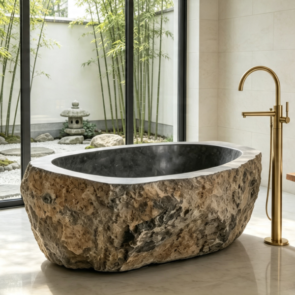 72″ Natural River Stone Bathtub No.02 – Heavy Solid Rock Freestanding Spa Tub