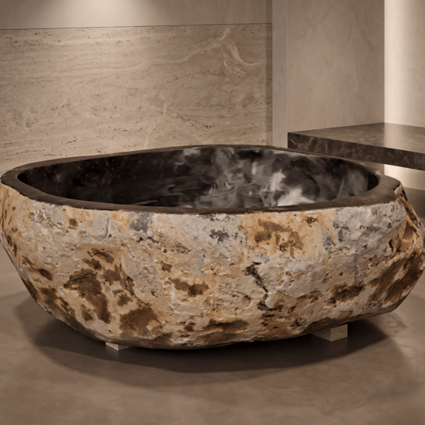Monumental Round River Stone Bathtub 75″ x 59″ Nr.01 – Massive Natural Rock – Arriving July 2026