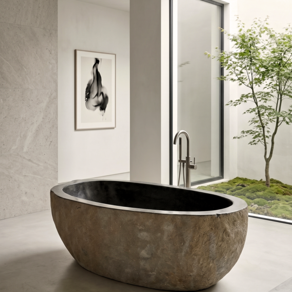 68" Natural River Stone Bathtub No.01 – Heavy Solid Rock Freestanding Spa Tub