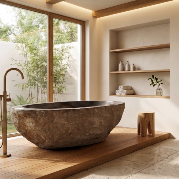 Massive Natural River Stone Bathtub 74″ Nr. 01 – Freestanding Organic Boulder Spa Tub.