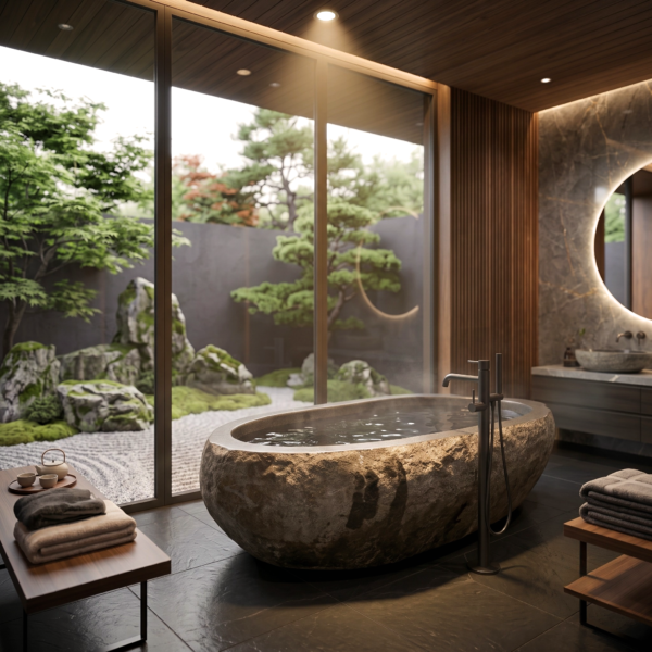 Massive Natural River Stone Bathtub 77″ Nr. 02 – Freestanding Organic Boulder Spa Tub.