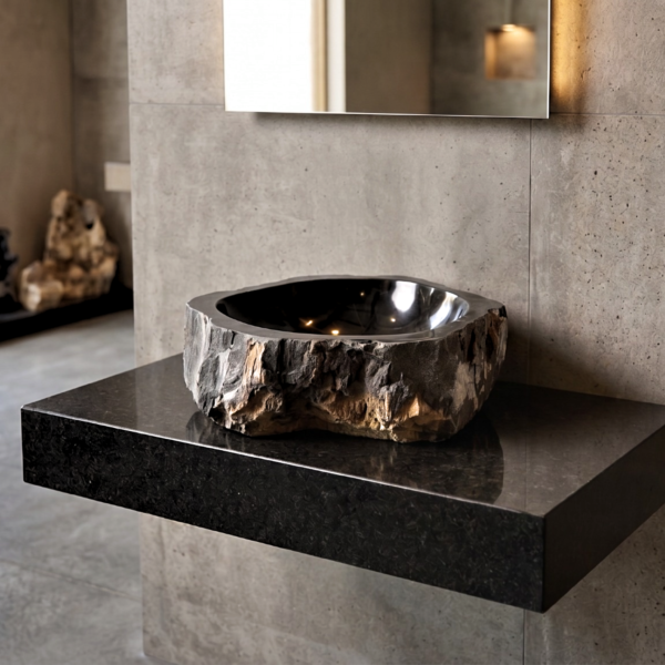 Black Petrified Wood Vessel Sink | Natural Stone Bathroom Basin N° 02