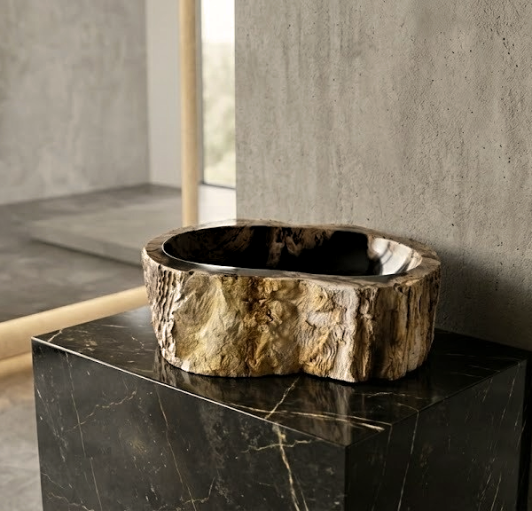 Black Petrified Wood Vessel Sink | Natural Stone Bathroom Basin N° 03