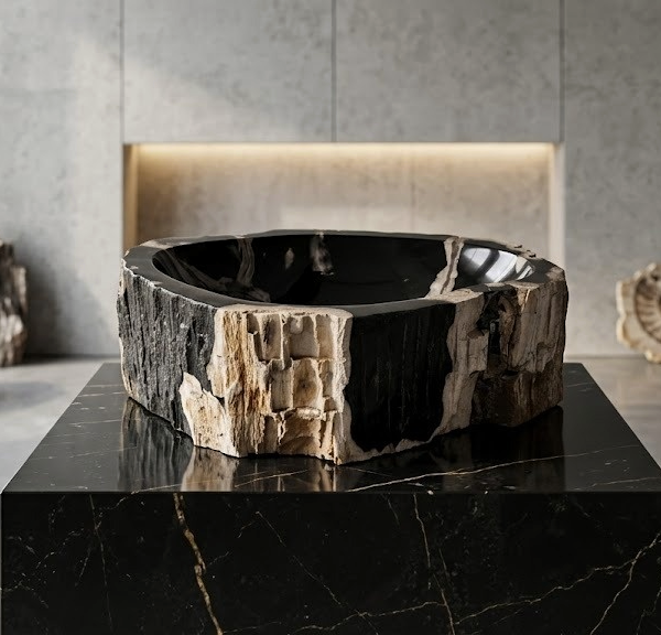 Black Petrified Wood Vessel Sink | Natural Stone Bathroom Basin N° 04