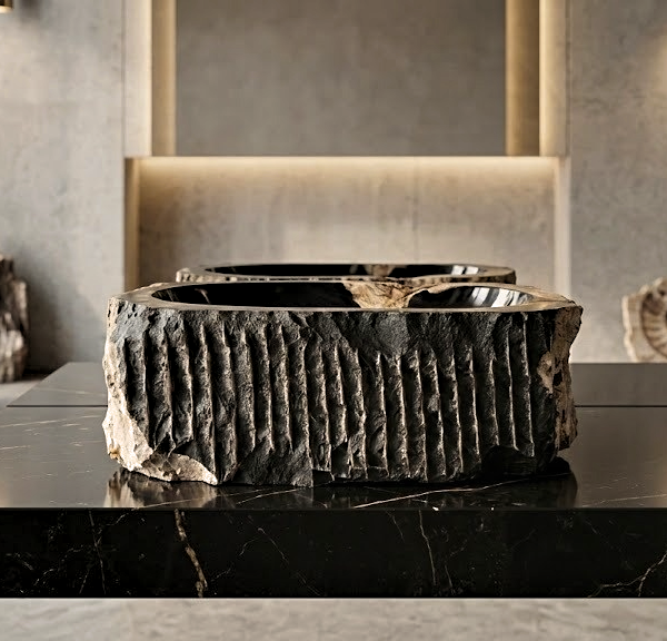 Black Petrified Wood Vessel Sink | Natural Stone Bathroom Basin N° 05