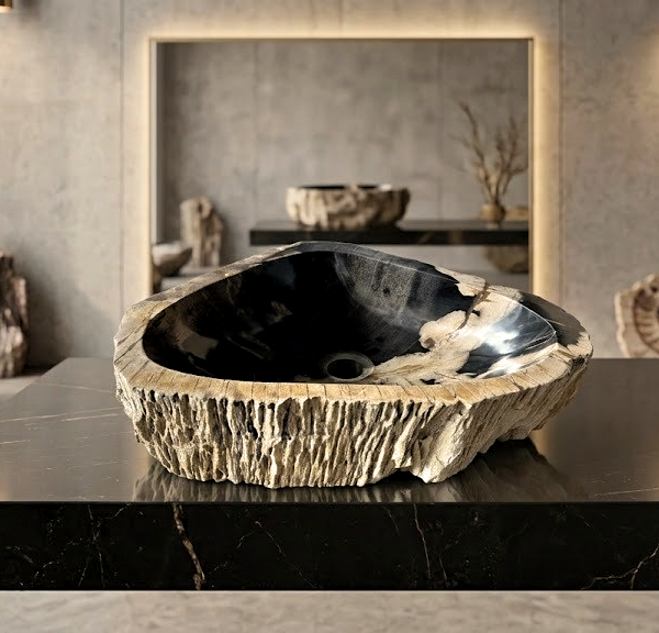 Black Petrified Wood Vessel Sink | Natural Stone Bathroom Basin N° 06