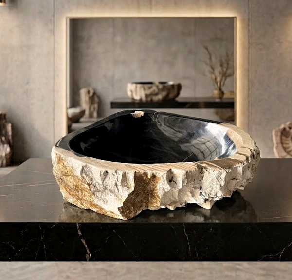 Black Petrified Wood Vessel Sink | Natural Stone Bathroom Basin N° 07