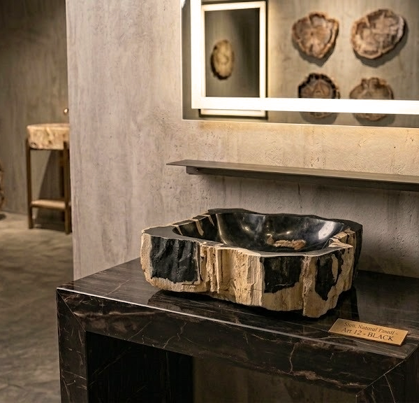 Black Petrified Wood Vessel Sink | Natural Stone Bathroom Basin N° 12