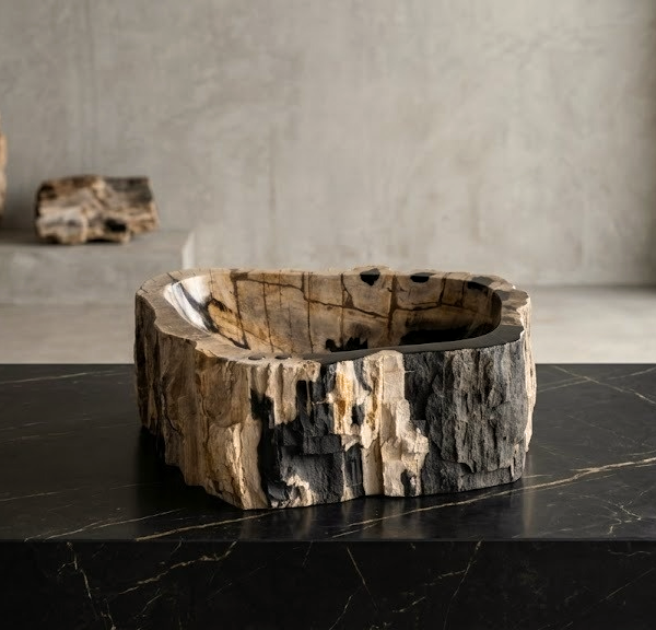 Black Petrified Wood Vessel Sink | Natural Stone Bathroom Basin N° 13