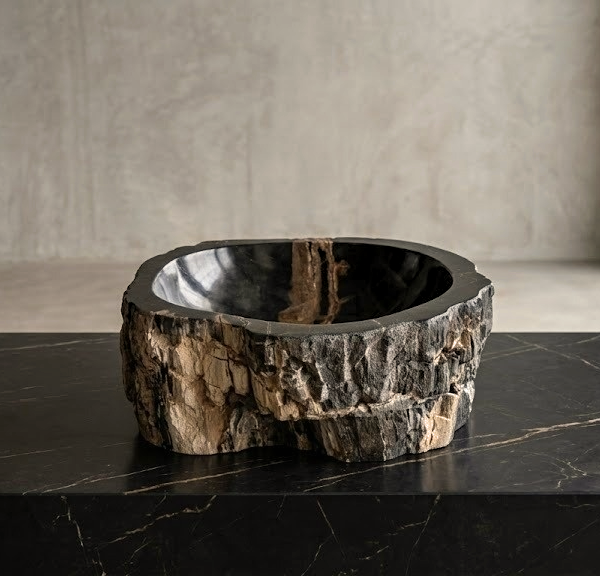 Black Petrified Wood Vessel Sink | Natural Stone Bathroom Basin N° 14