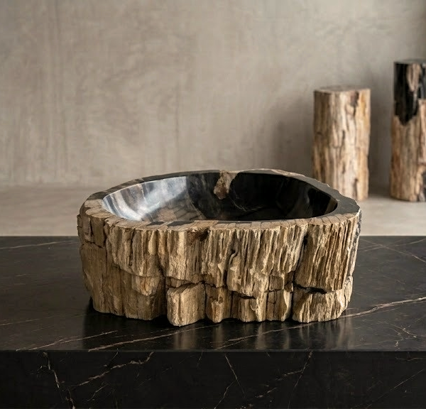 Black Petrified Wood Vessel Sink | Natural Stone Bathroom Basin N° 17