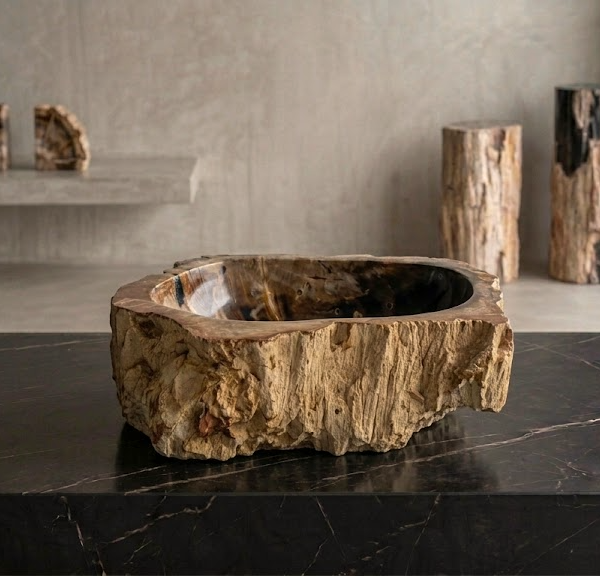Black Petrified Wood Vessel Sink | Natural Stone Bathroom Basin N° 19