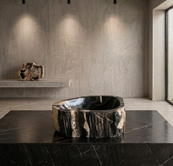 Black Petrified Wood Vessel Sink | Natural Stone Bathroom Basin N° 22