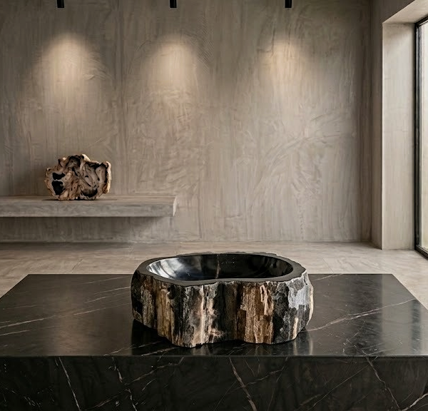 Black Petrified Wood Vessel Sink | Natural Stone Bathroom Basin N° 23
