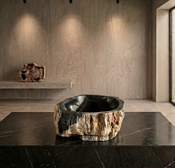 Black Petrified Wood Vessel Sink | Natural Stone Bathroom Basin N° 25